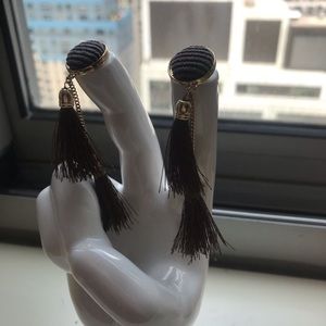 Textured Cloth Stud Earrings with Brown Tassles